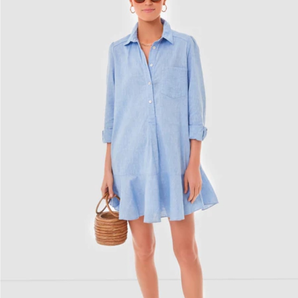 Tuckernuck Blue Long Sleeve Dress with Ruffle Hem